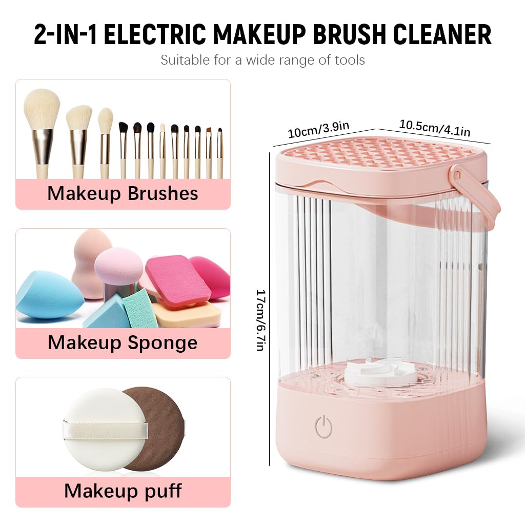 MAYCREATE Electric Makeup Brush Cleaner, Automatic Makeup Brush Cleaning Machine with Drying Rack & Handle, 2 in 1 Multi Makeup Brushes Cleaner Tool (USB Rechargeable )