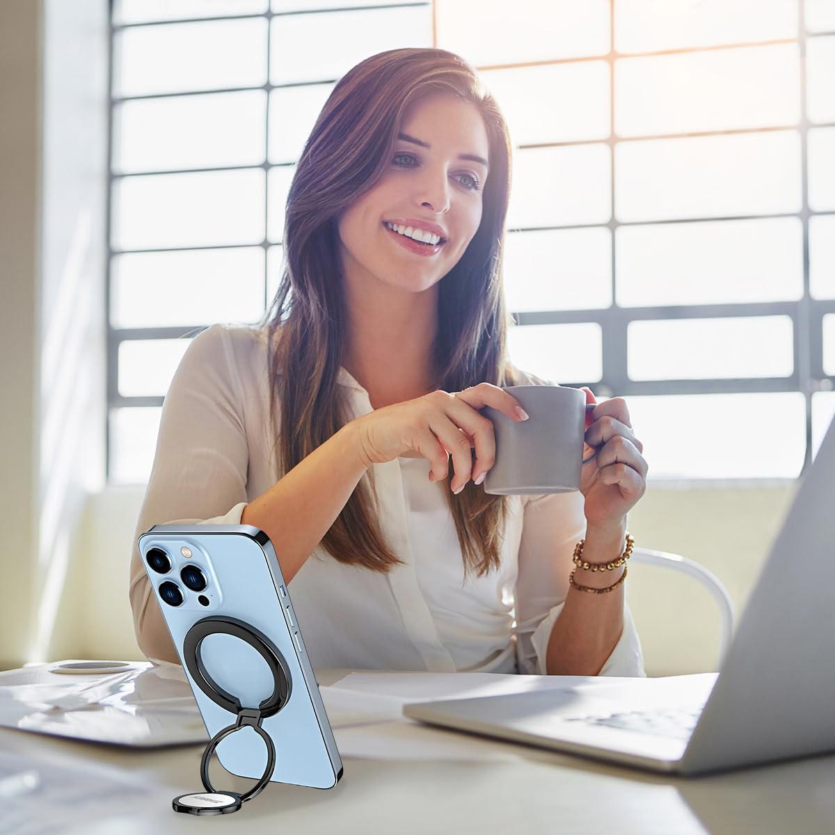 ZORBES Magnet Phone Ring Holder Removable Ring Holder Compatible with MagSafe 2 in 1 Retractable Phone Ring Holder Desk Phone Support Holder Phone Grip for iPhone 15/14/13/12/ Series