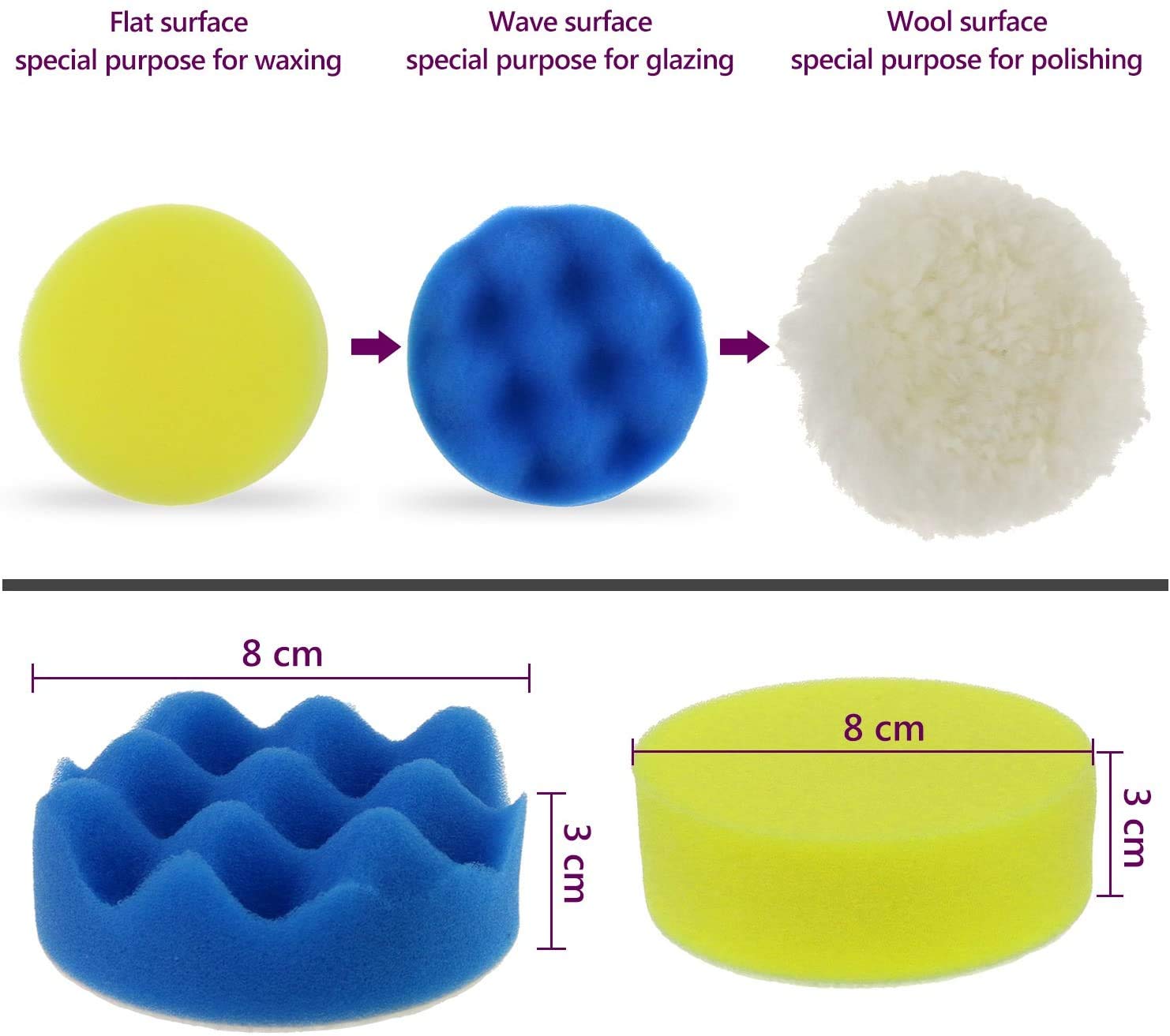 STHIRA Car Polish Kit Polishing Pad and Hand Buffer Set Electric Cleaning Brush with Drill Adapter for Car Polish Buffing, 3-inch (Pack of 10 Pieces)
