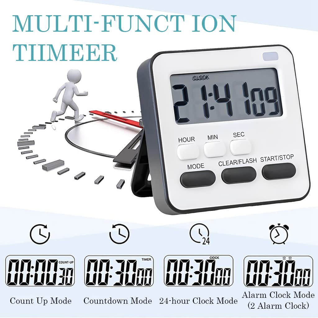 HASTHIP LCD Digital Timer Magnetic Alarm Clock with Flash Reminder Countdown Light Timer Time Reminder Baking Timer with Bracket Design Battery Powered Timer for Kitchen, Study (Without Battery)