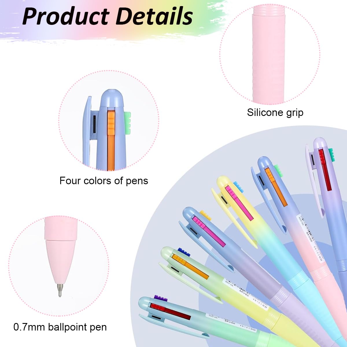 HASTHIP 6Pcs Multicolor Ballpoint Pens 4-in-1 Switchable Ink Ballpoint Pen Smooth Writing Fashion Multicolor 0.5mm Ballpoint Pens for Note-Taking, DIY Art Work, School Office Stationery Supplies