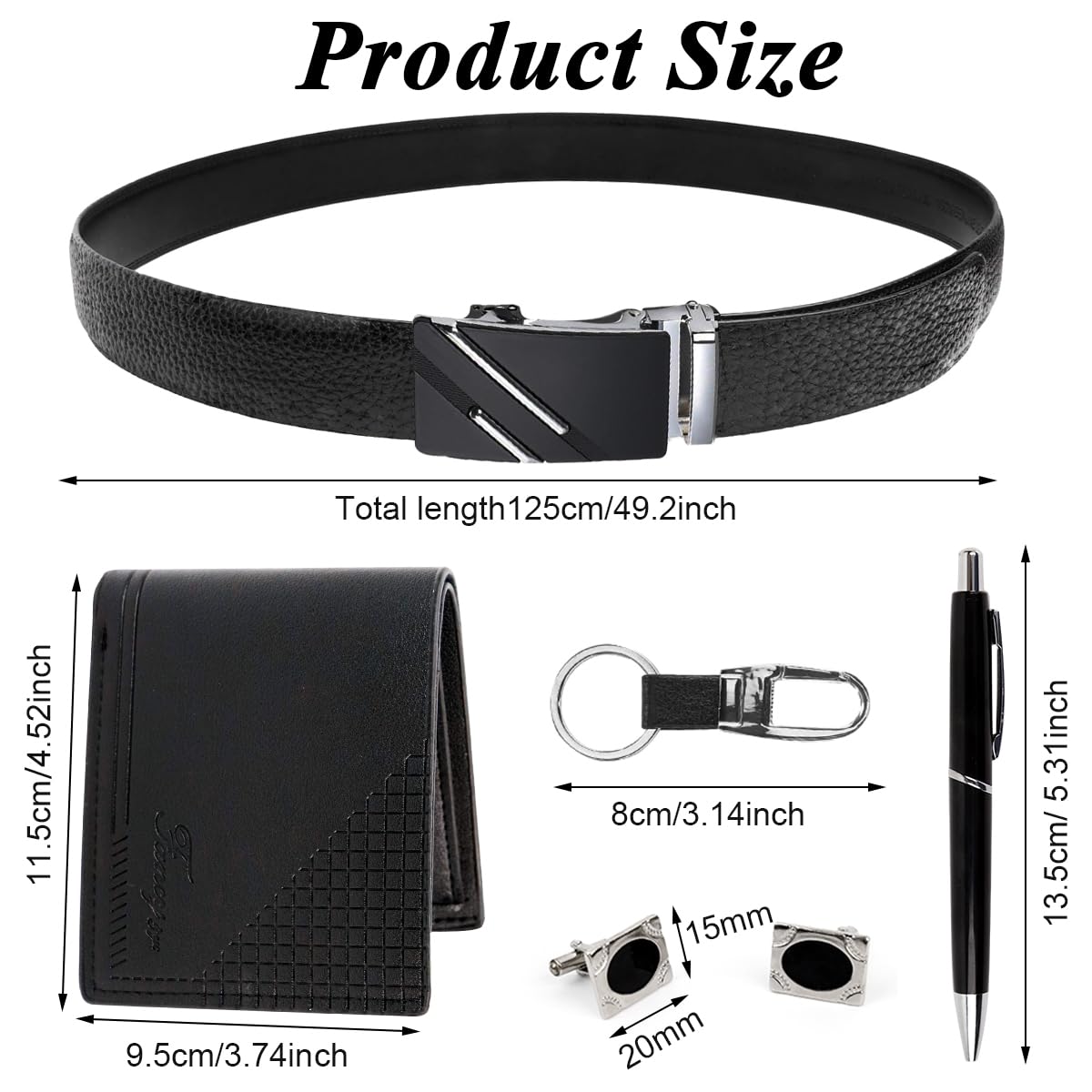 GUSTAVE Wallets for Men, Black Wallet for Men & Leather Belt for Men Gift Box Set, Includes Wallet and Belt Combo for Men, Pen, Cufflinks & Keyring - Father's Day Gift