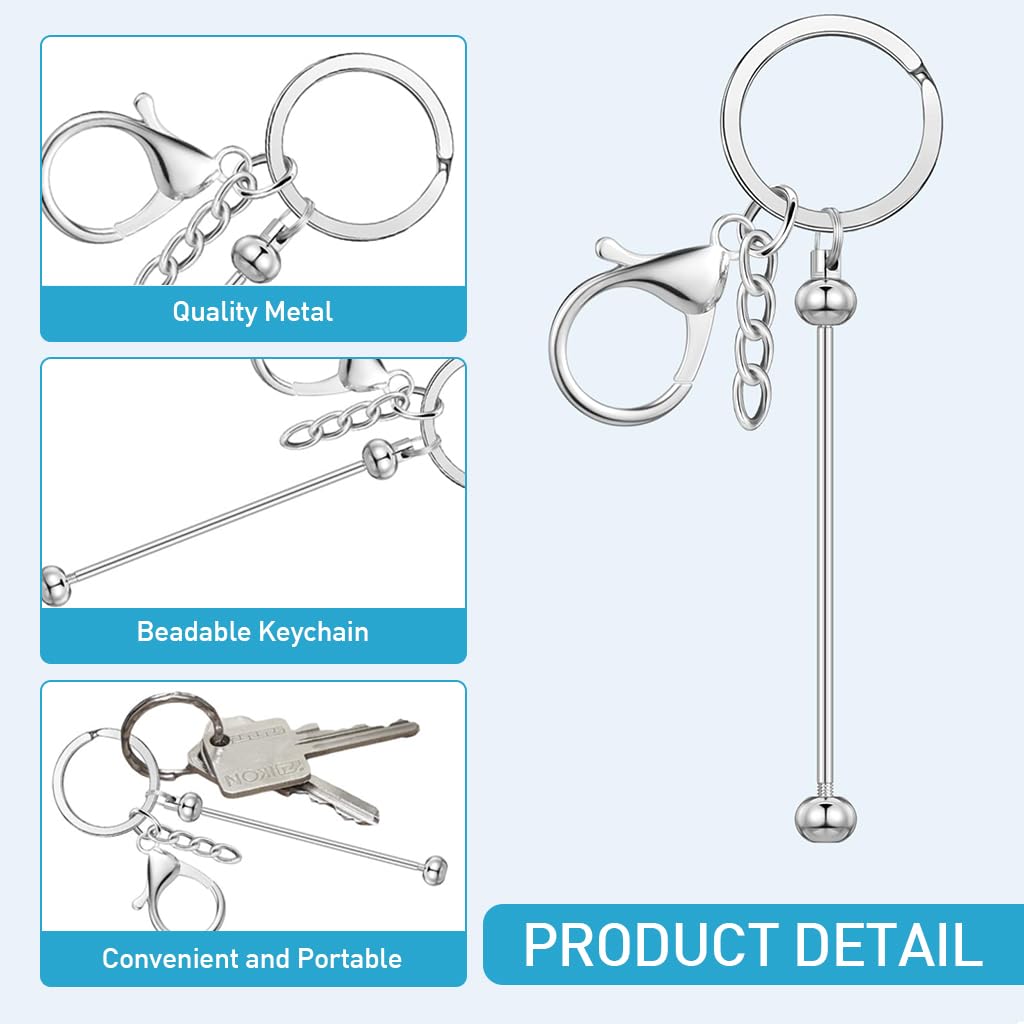 HASTHIP 6Pcs DIY Keychains for Beading Keychain, No Beads, DIY Beading Keyring Keychain with Lobster Buckle Metal Beaded Keychain for DIY Beading Keychain, Beaded Bag Charms, DIY Crafts Gift