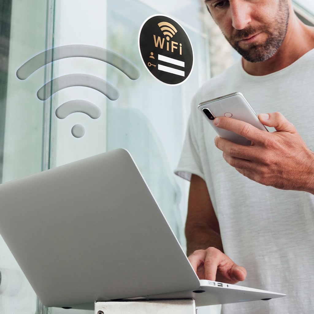 HASTHIP WiFi Password Sign WiFi Coverage Sign Wireless Network Coverage Sign WIFI Sign Board for Office, Hotel, Public WIFI Sign Board, Self-adhesive Wall WiFi Sign Board (15x15cm)