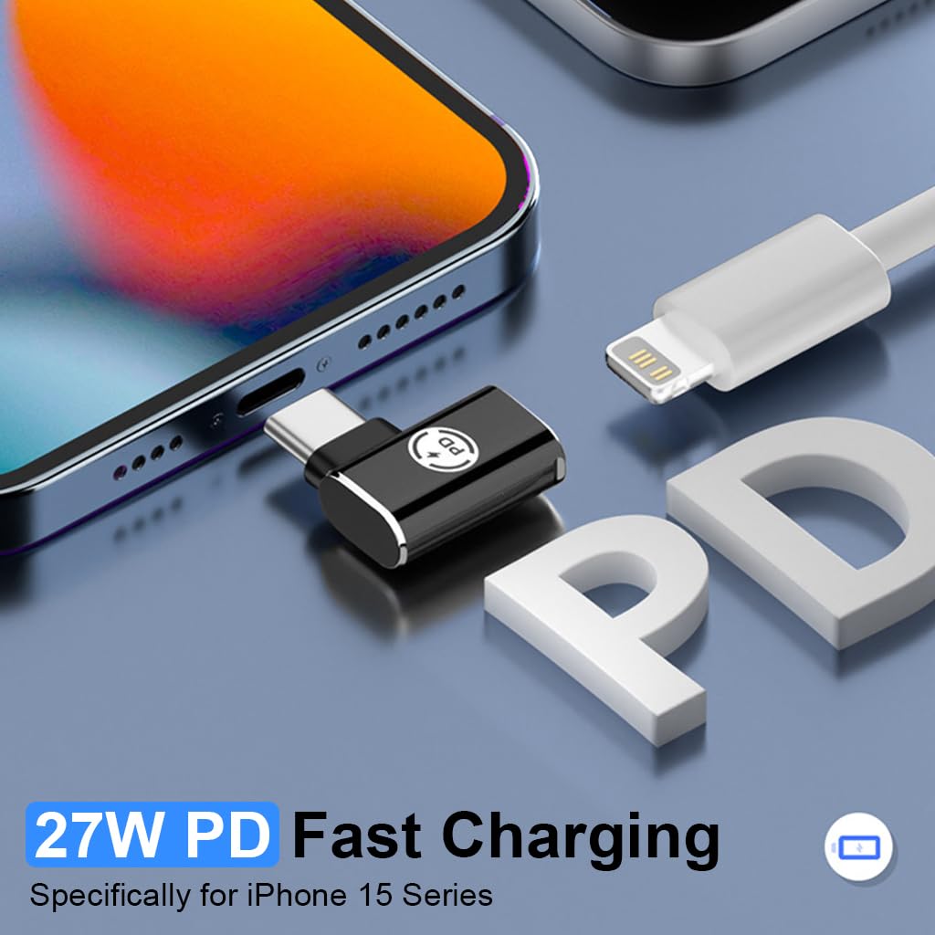 ZORBES USB C Adapter for iPhone 15, USB C Male to Light-ning Female Adapter for Light-ning Charging Cable, 27W PD Fast Charging & Data Transfer for All iPhone Devices iPhone 15/15 Plus/15 Pro Max
