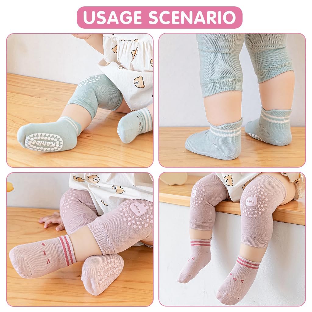 SNOWIE SOFT 3 Sets Baby Socks Set Knee Sleeve Set Toddlers Floor Socks Antislip Socks for New Born Baby Toddlers Floor Socks Cotton Socks Non Slip Grip Ankle Socks Infants Girls BoysToddler 1-3 Years