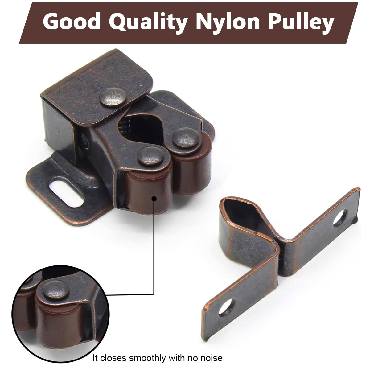 HASTHIP 4 Pcs Cabinet Door Latch, Double Roller Catch Hardware for Cupboard Closet, Sliding Door, Kitchen Cabinet Door, Versatile for Residential or Commercial Use (Red-Brown)