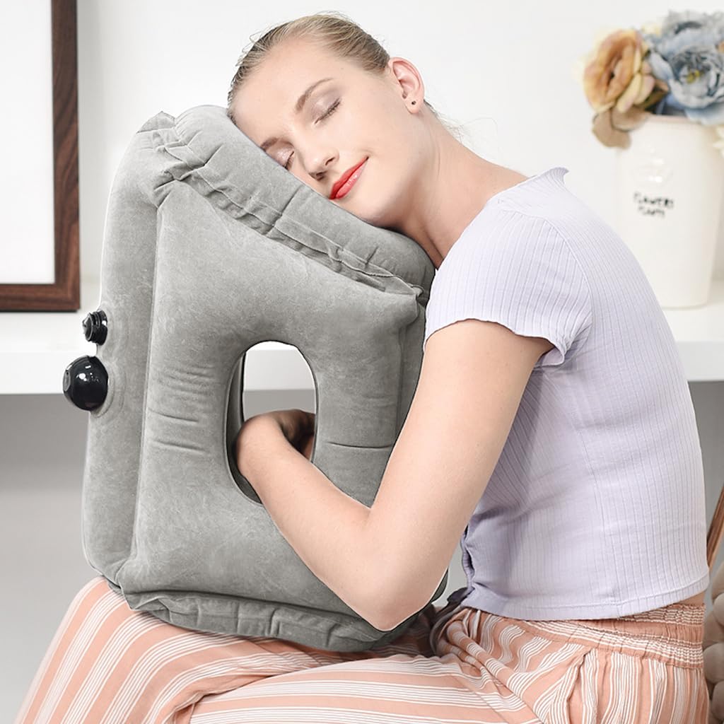 HANNEA Inflatable Travel Pillow, Inflatable Neck Air Pillow for Sleeping for Airplanes/Cars/Buses/Trains/Office Napping