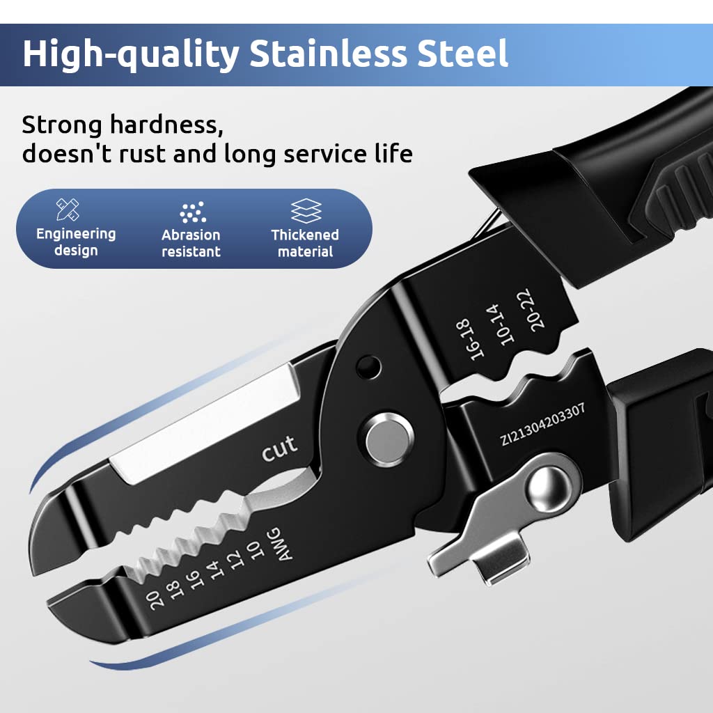 Serplex Wire Cutter Wire Stripper Cutting Plier 9 IN 1 Crimping Tool for 20-10 AWG Electrical Wire Cables, Wire Cutter Tool Electric Cable Stripping Tool with Safety Lock, Wire Stripper and Cutter