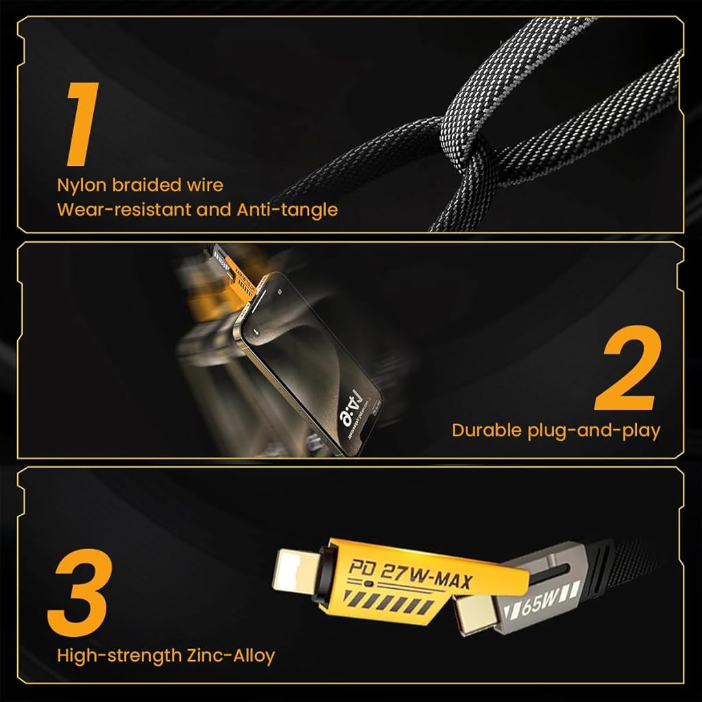 Verilux USB C Charging Cable USB C Data Cable 4 in 1 USB C to Light-ing USB C to USB A Cable USB A to Ligh-ing Cable Universal PD60W USB C Cable for iPhone 15/14/13, Laptop, Tablets