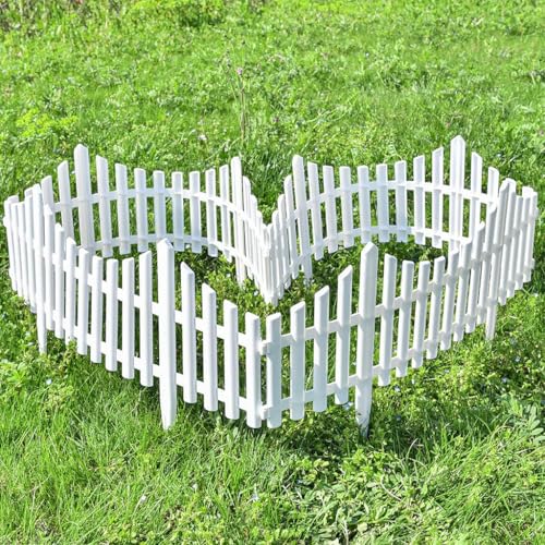 HASTHIP® Outdoor Garden Fence Border Edging Decorative PVC Plastic Picket Panel White Fencing for Pathway Yard Lawn 12PCS