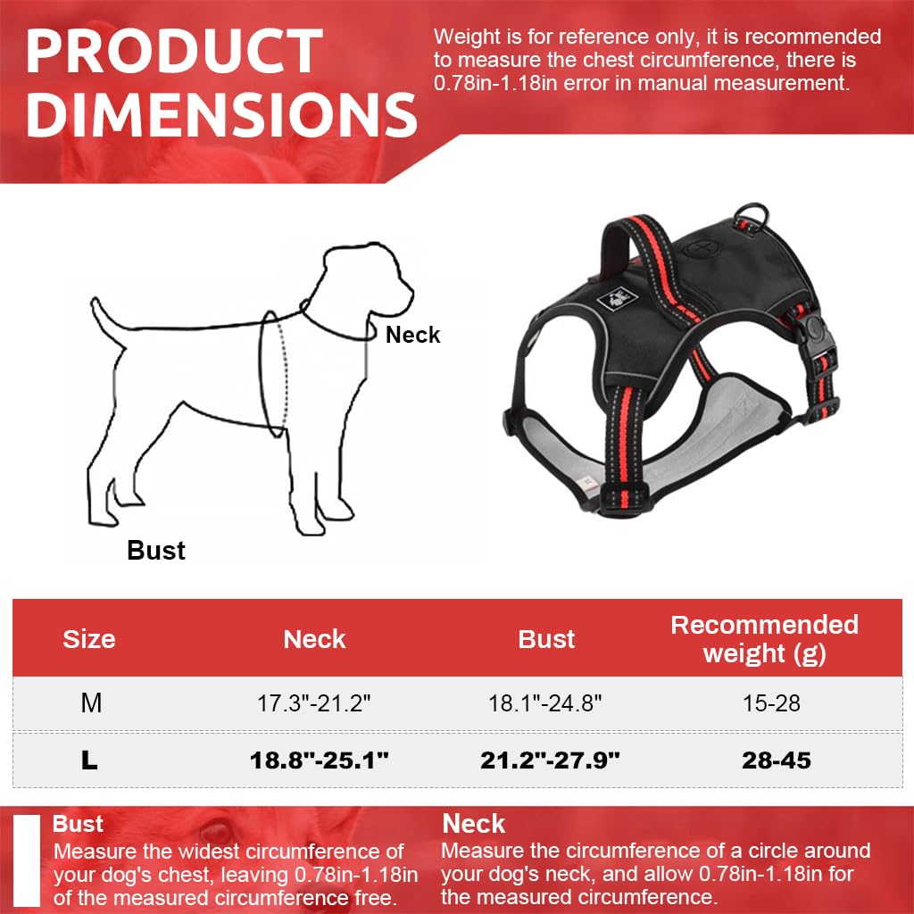Qpets Dog Harness, Dog Vest Harness with Utility Zipper Pouch Outdoor Oxford Cloth Dog Vest Harness with Handle & D Ring, 360° Safety Reflective Strip Adjustable Harness for Dog (14-22.5kg, L)
