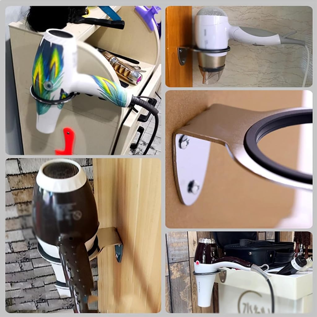 ZIBUYU Hair Dryer Holder Wall Mounted Hair Dry Rack Bathroom Organizer Universal Hair Dryer Rack Ring Holder Stainless Steel Hair Dryer Organizer Rack for Most Hair Dryer