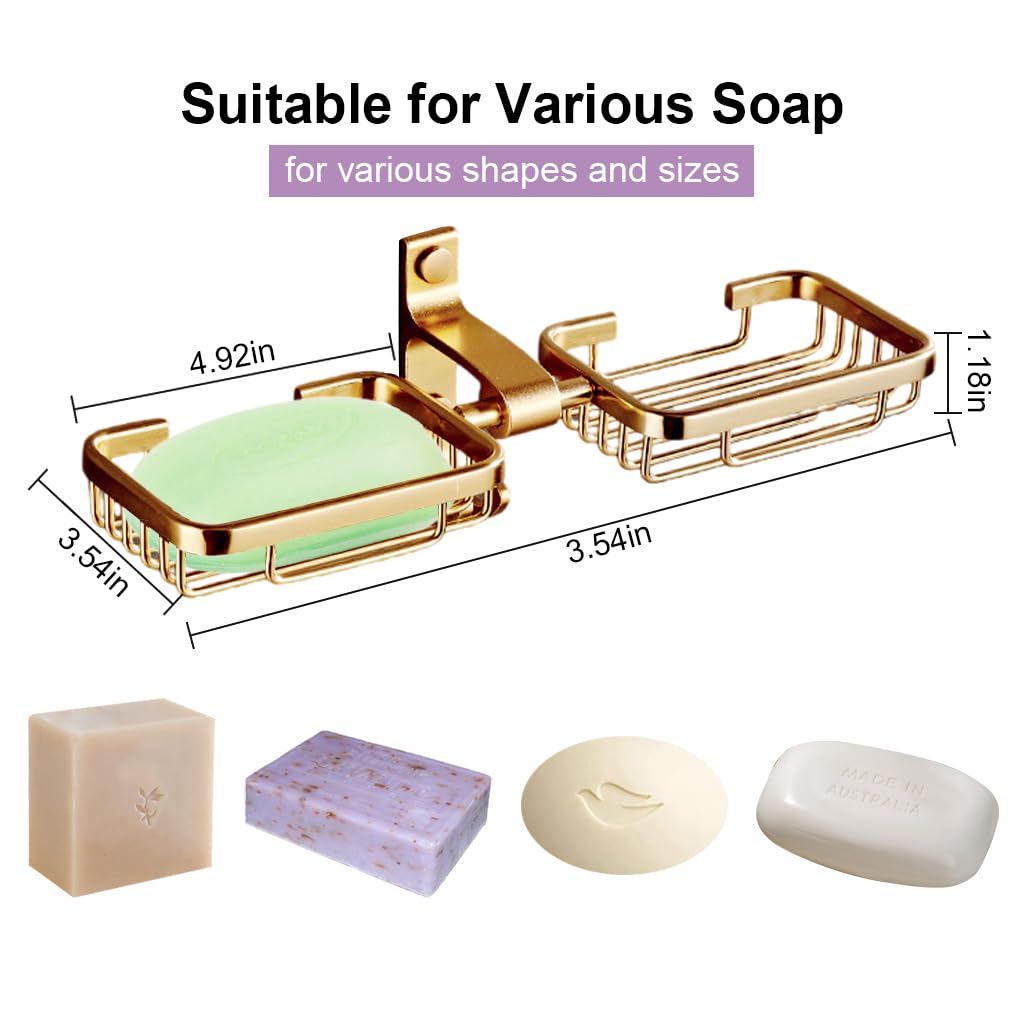HASTHIP Double Soap Holder for Bathroom, Soap Stand for Wash Basin, Soap Dish Holder Wall Mounted, Rust Proof Metal Self Draining Soap Tray, Wall Mounted Soap Dish for Shower