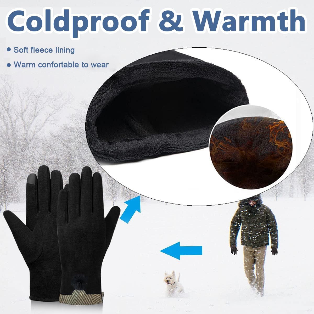 PALAY Winter Gloves for Women Warm Fleece Gloves for Girls, Winter Warm Thermal Fleece Lined Cycling Gloves Winter Outdoor Warm Gloves (Black, L)