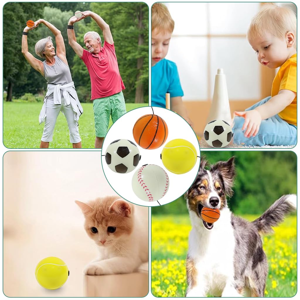Proberos 4Pcs Wrist Exercise Stringed Ball, Hand Exercise Ball with Elastic String Wrist Band Bouncy Ball Toy, Kids Stress Relief Resistance Ball for Concentration and Responsiveness