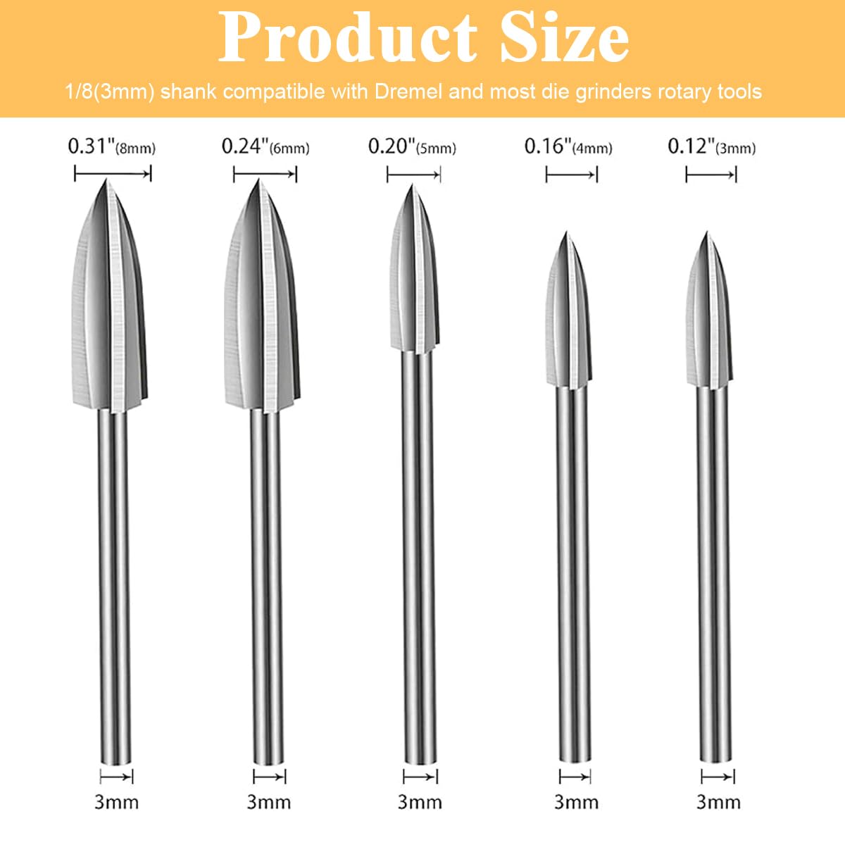 HASTHIP Wood Carving Tools for Rotary Tool, 5 PCS HSS Woodworking Tools Engraving Drill Bit Set Wood Crafts Grinding Tool Universal 1/8