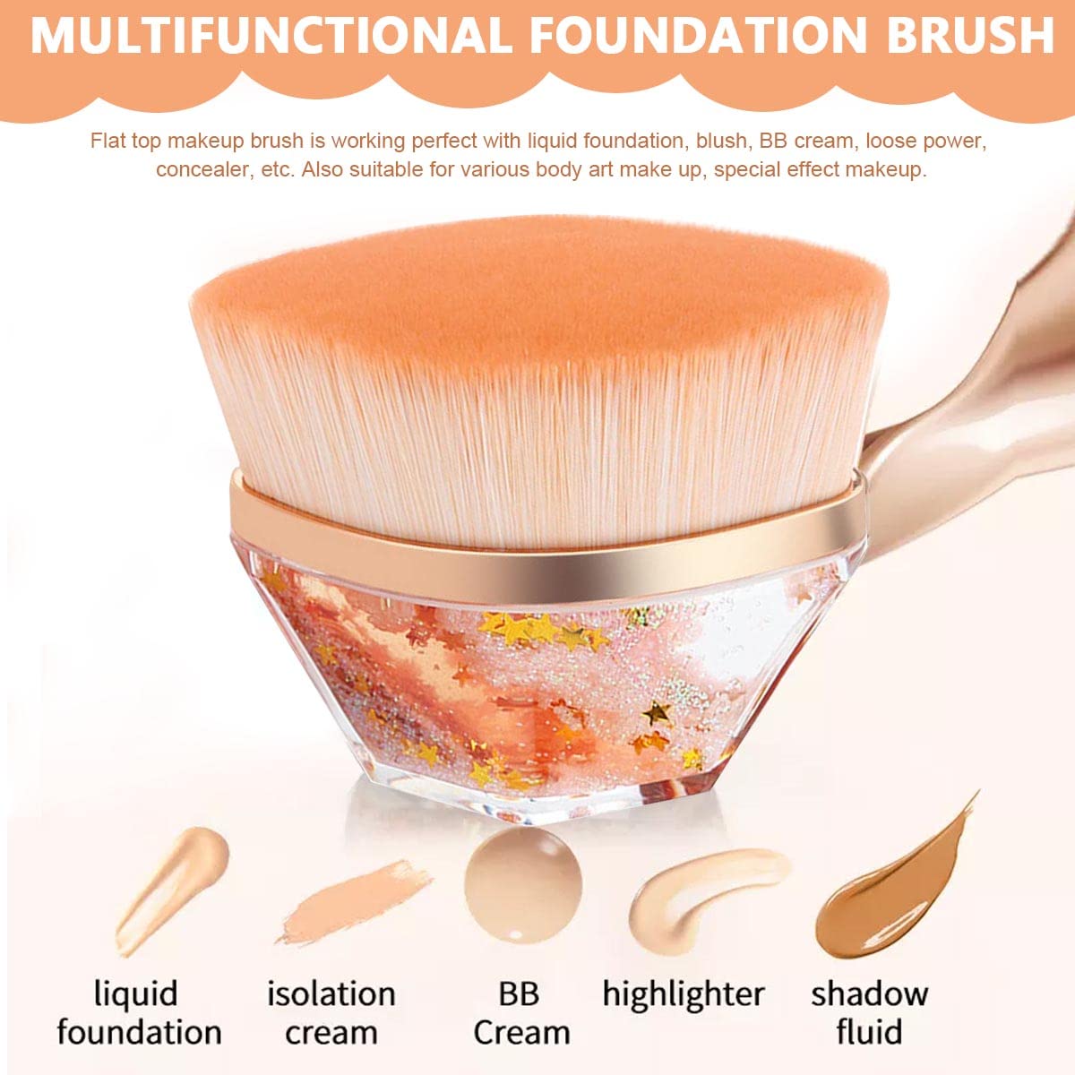 MAYCREATE Foundation Brush Flat Top Liquid Powder Makeup Brush Kabuki Face Blush Brush for Liquid & Cream, Flawless Blending Make Up Brush with Case