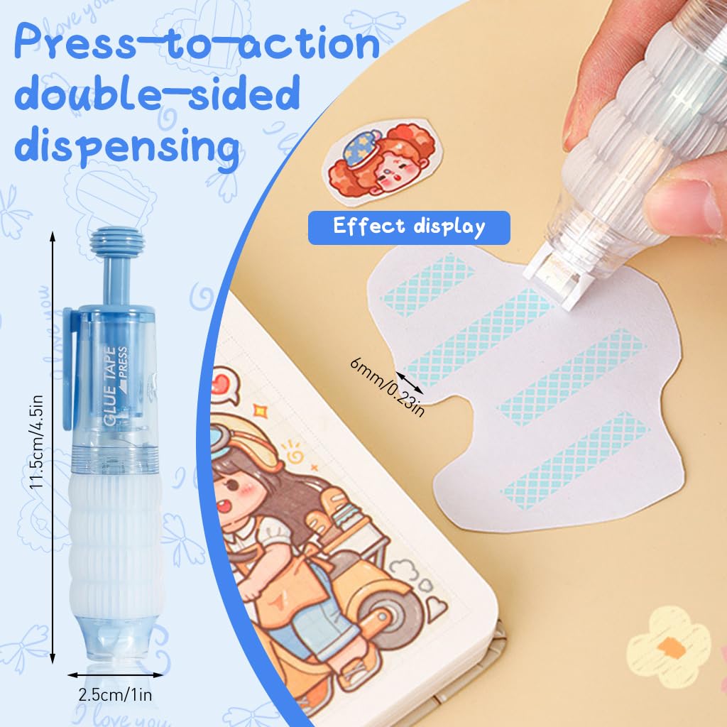 HASTHIP Double Sided Dot Glue Tape Pen Roller with 3 Refills, Retractable Click Pen 360° Rotatable Head, Invisible Crafting Tape Roller for Scrapbooking, Office, School Supplies, 6mm x 19.6ft