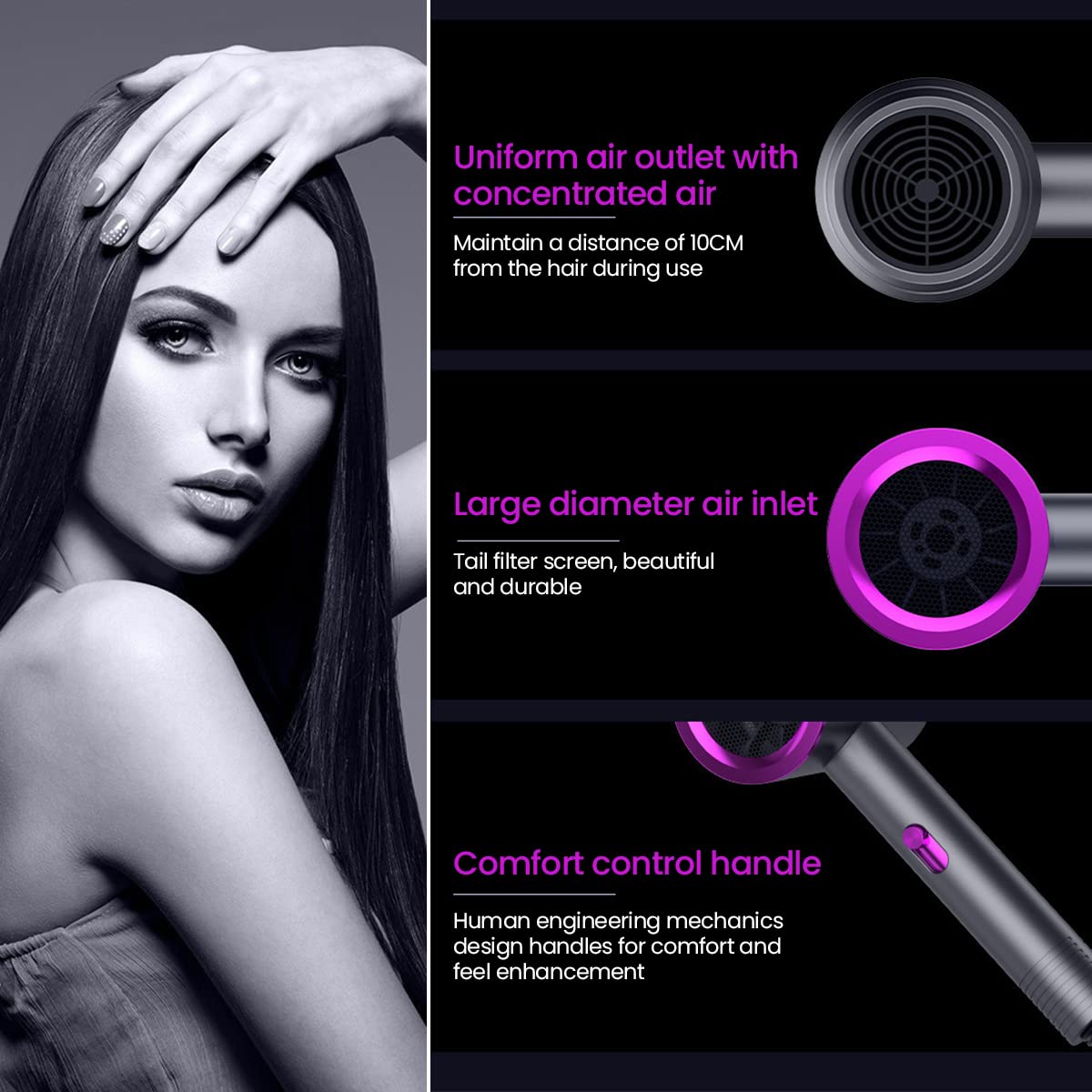 HANNEA Hair Dryer For Women Men, Hair Dryers Blow Dryer Professional Stylish Hair Blower 1200 Watts With 3 Temperature Settings (Hot/Cool/Warm) (Grey)