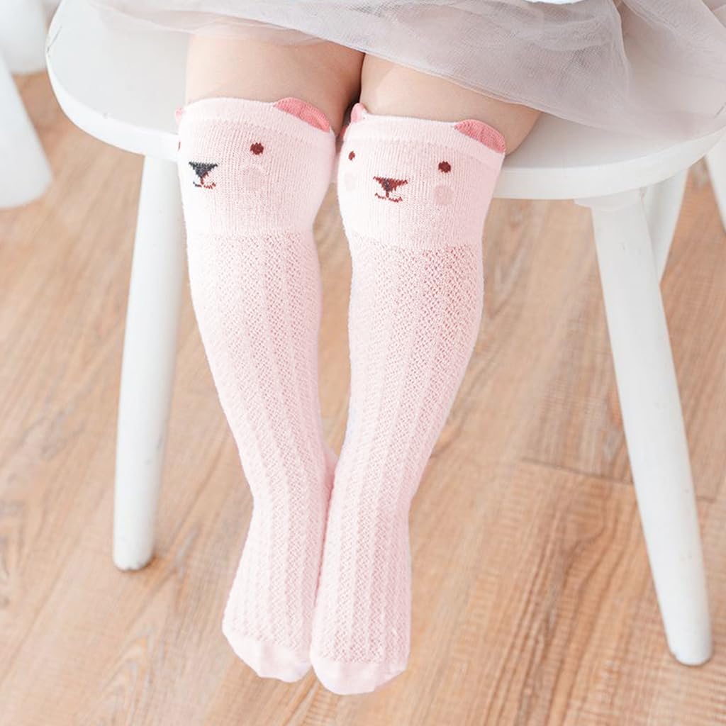 SNOWIE SOFT 3 Pairs Baby Girls Stocking Polyester Cotton Mesh Stocking Knee High Breathable Summer Stockings Cartoon Baby Stockings Gift for Baby Girls 1-3 Years Old, M