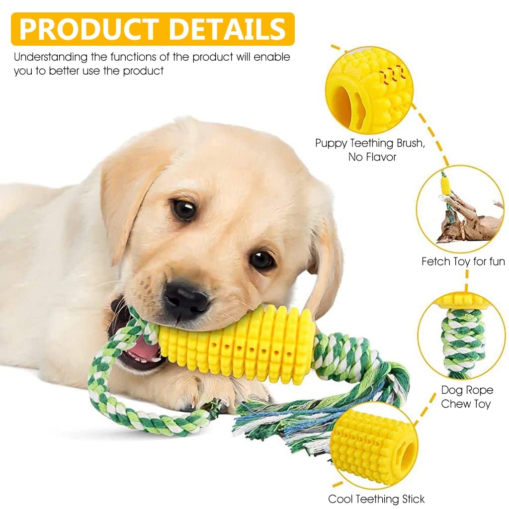 Qpets Dog Chew Toys, TPR Corn Chew Toy for Dog Teething Chewing Toy with Cotton Ropes, Sturdy Chew Toys, Interactive Pet Toys Gift Toy for Dog Small Puppies and Medium Dogs