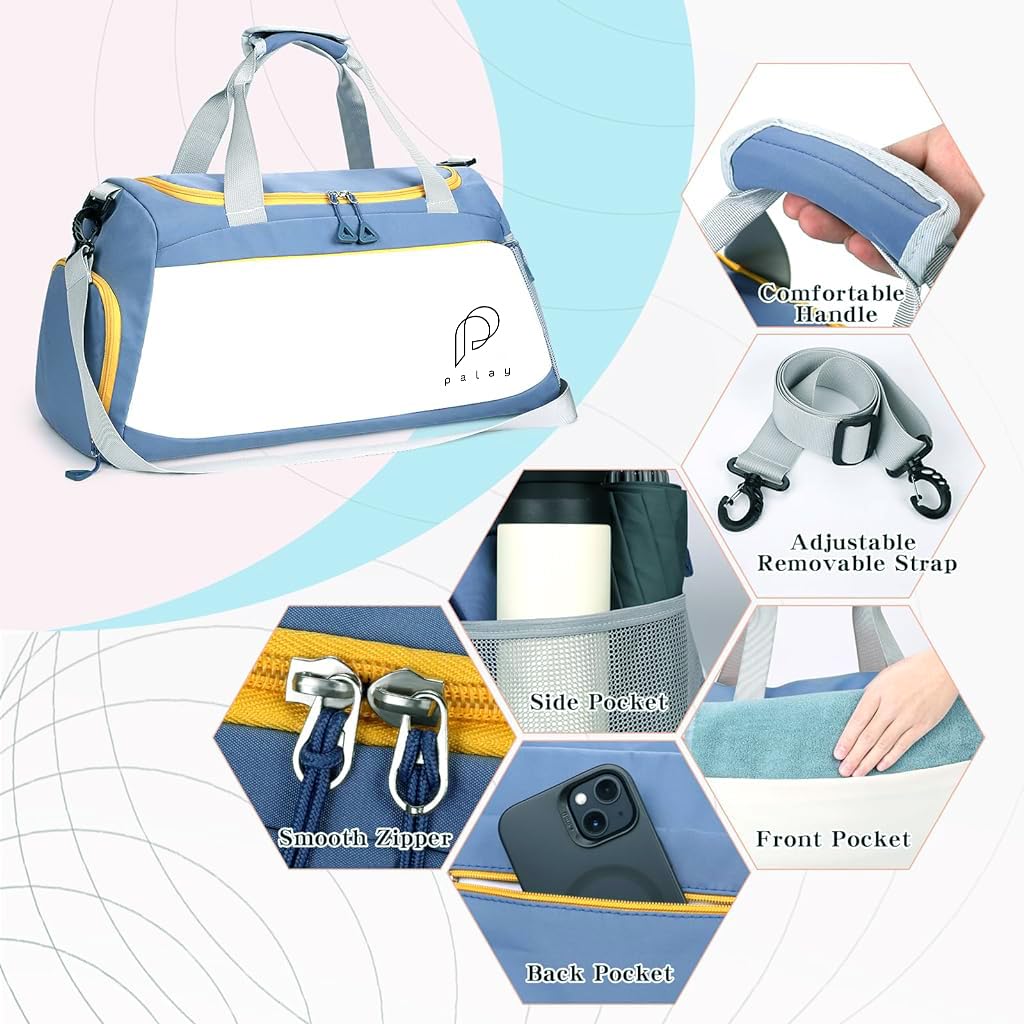PALAY Gym Bag, Fitness Duffel Bag, Travel Bag Fitness Backpack, 35L Large Travel Bag, Gym Bag with Shoe Compartment Waterproof Oxford Cloth Gym Bag with Reinforced Handle & Shoulder Strap, Blue