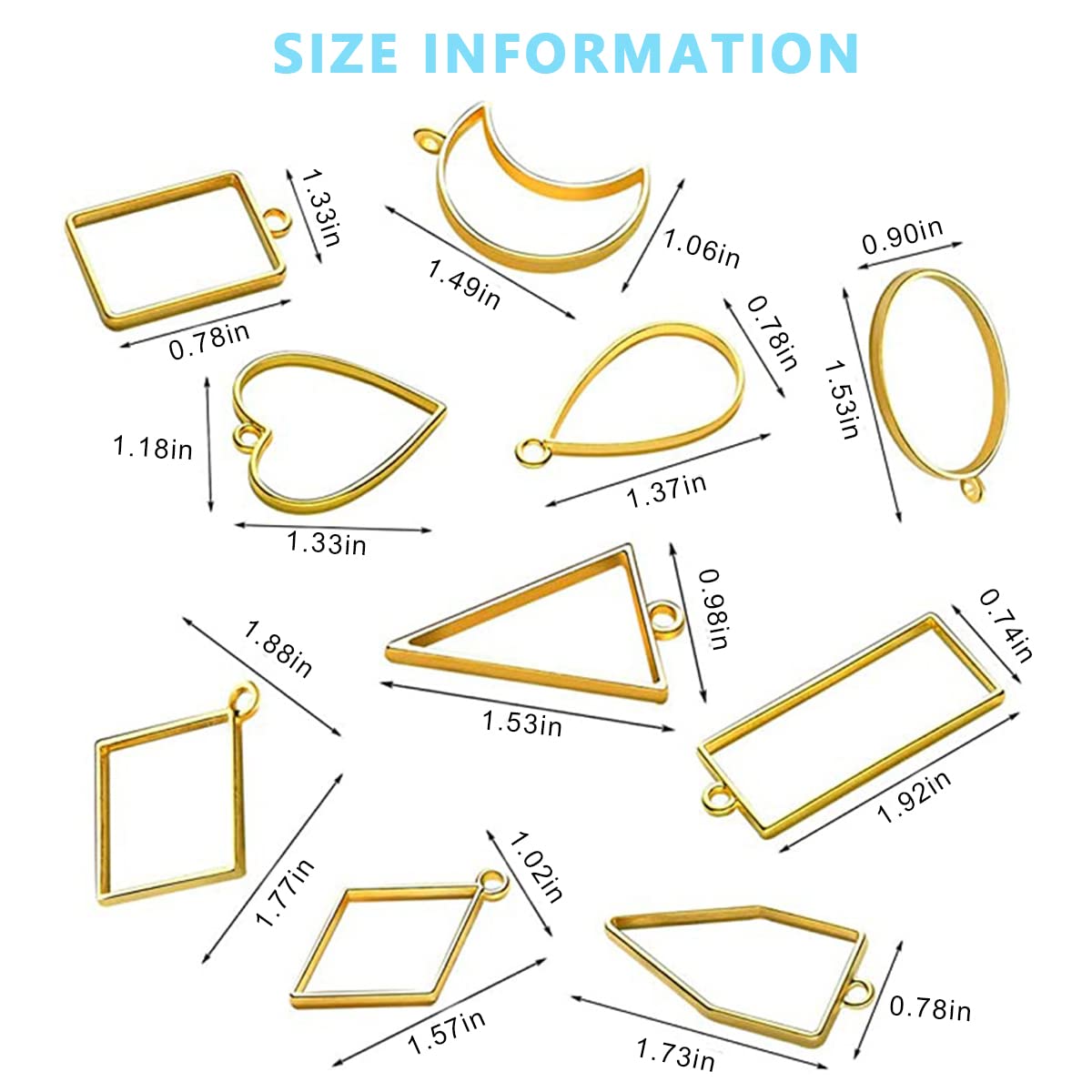 HASTHIP 55Pcs Resin Pendant Mould, Mini Frame Pendants, Charm Pendant Metal Resin Moulds Kit For Key Chain Earring Necklaces Bracelet Diy Crafts, Multi-coloured