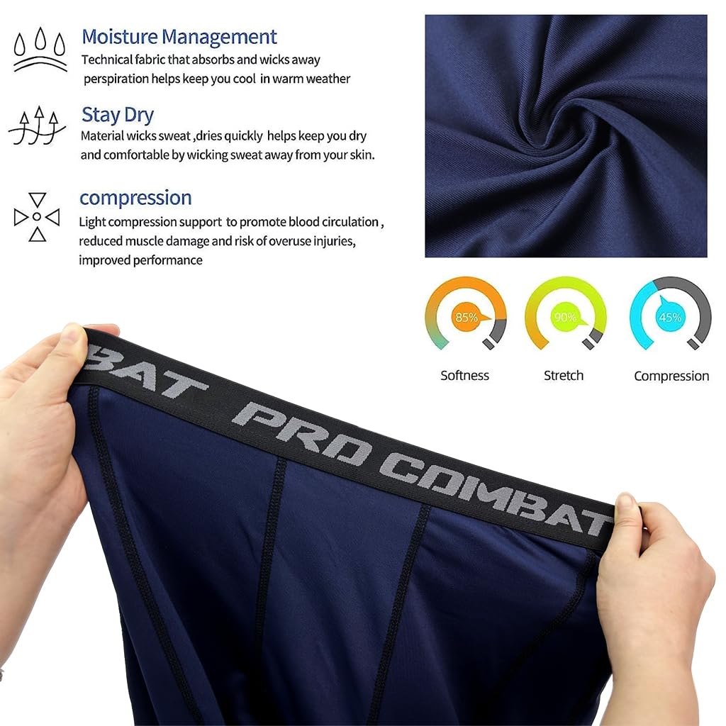 Optifit Tights for Men, Quick Dry & Stretchy Breathable Men's Long Compression Shorts for Gym, Running, Cycling, Swimming, Basketball, Cricket, Yoga, Football, Tennis & More Sports (L)