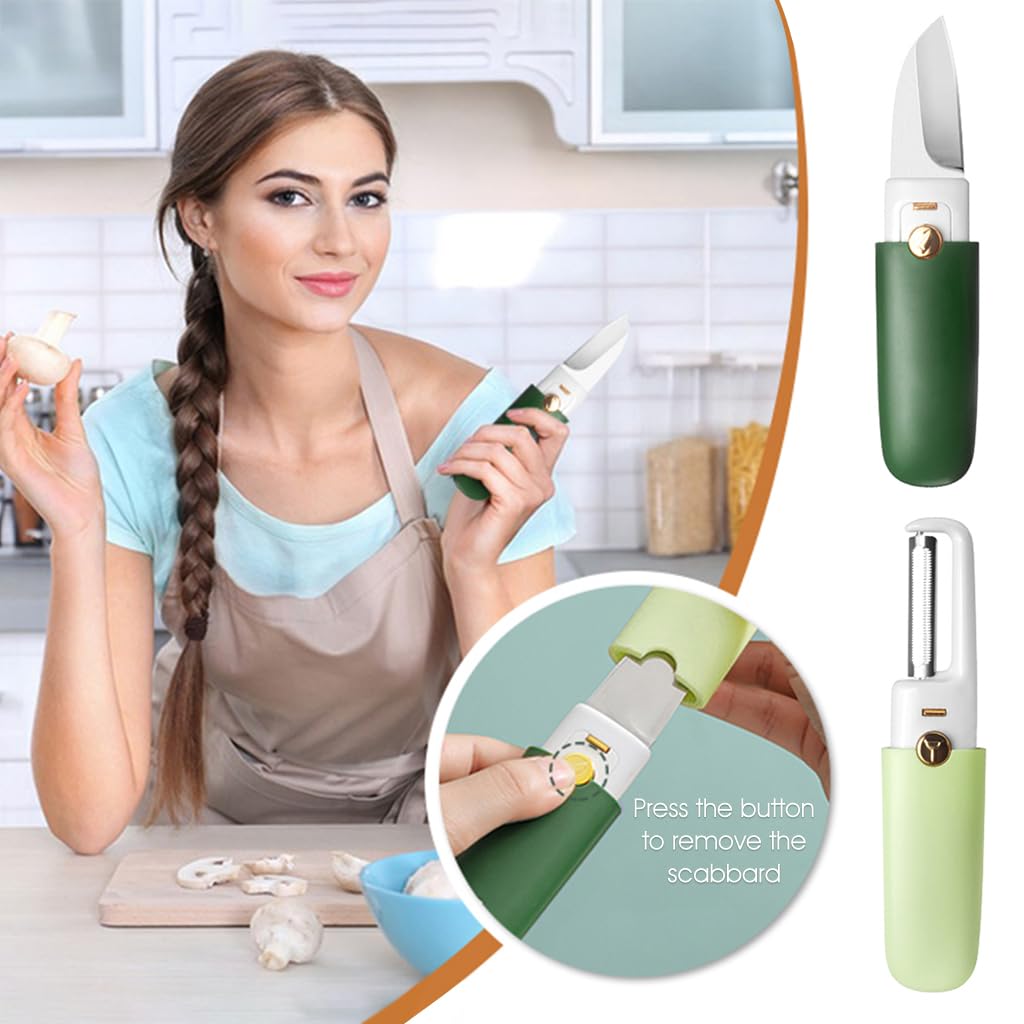 ZIBUYU Peeler for Kitchen Stainless Steel 2 in 1 Peeler for Vegetables and Fruits Cutter Peeler Dual Head Portable Easy Peeling Cutter for Fruit and Veg Apple Potato Cutter for Kitchen, (Green) - 1