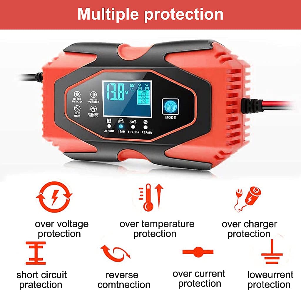Verilux Car Battery Charger, 6A 12V/3A 24V Car Battery Charger Charges, Automotive Smart Portable Battery Charger Maintainer for Car, Motorcycle, Lawn Mower and More, Red