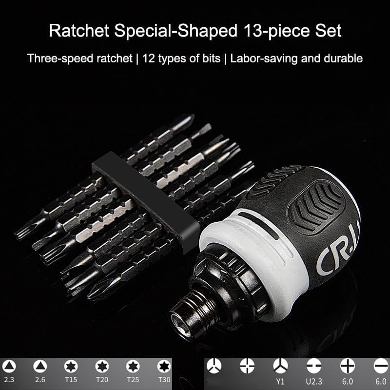 Serplex 13-in-1 Screwdriver Set with 6 Dual-head Screwdriver Bits, Ratchet Screwdriver Kit Adjustable Length Screwdriver Labor-saving Retractable Magnetic Chrome Vanadium Steel Batch Head Combination