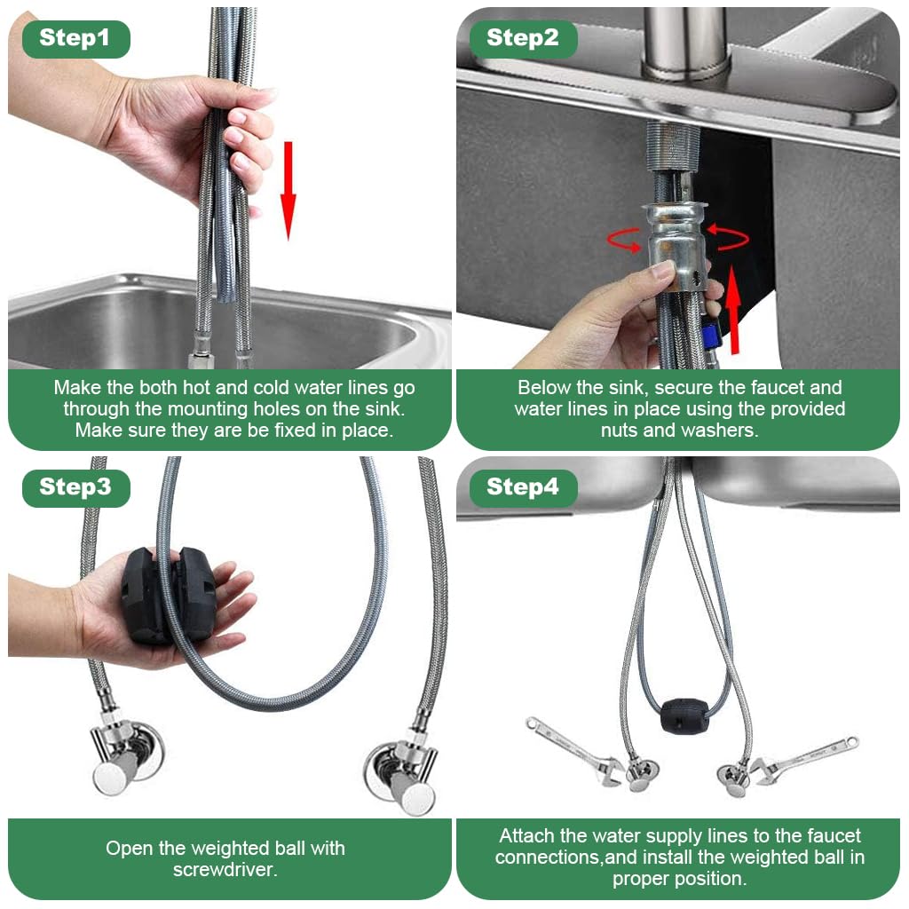 Serplex Kitchen Faucet 23.6 inches Telescopic Water Spout with 2 Spray Mode 304 Stainless Steel Kitchen Water Fuacet with Automatic Retraction Design One Button Water Stop Function