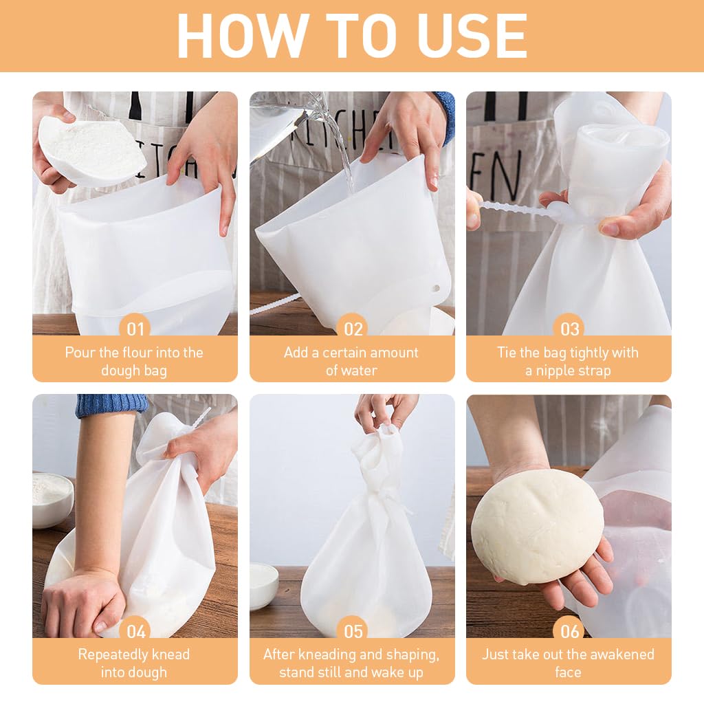 HASTHIP Silicone Kneading Bag for Baking Reusable Silicone Kitchen Cooler Bag, BPA Free Silicone Flour Mixing Kneading Bag Suitable for Bread, Pastry, Pizza and Tortilla