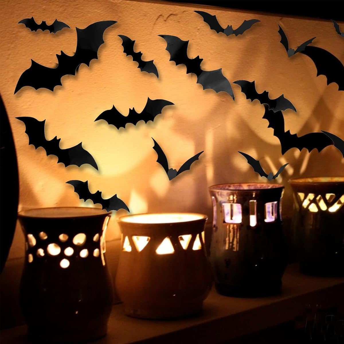 HASTHIP 60Pcs Halloween Wall Decoration Stickers Fun Black Bat Wall Stickers Wall Decorative PVC Bat Stickers with 4 Sizes Spooky Halloween Wall Stickers Halloween Party Supplies