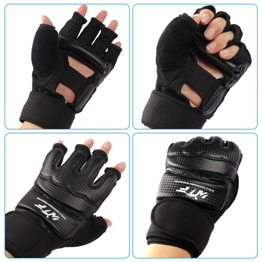 Proberos Boxing Gloves Thai Boxing Fingerless Gloves Training Gloves with Wrist Band Finger Knuckle Protection Martial Art Training Gloves Fitness Gloves, M, Suitable Palm Circumference 18cm