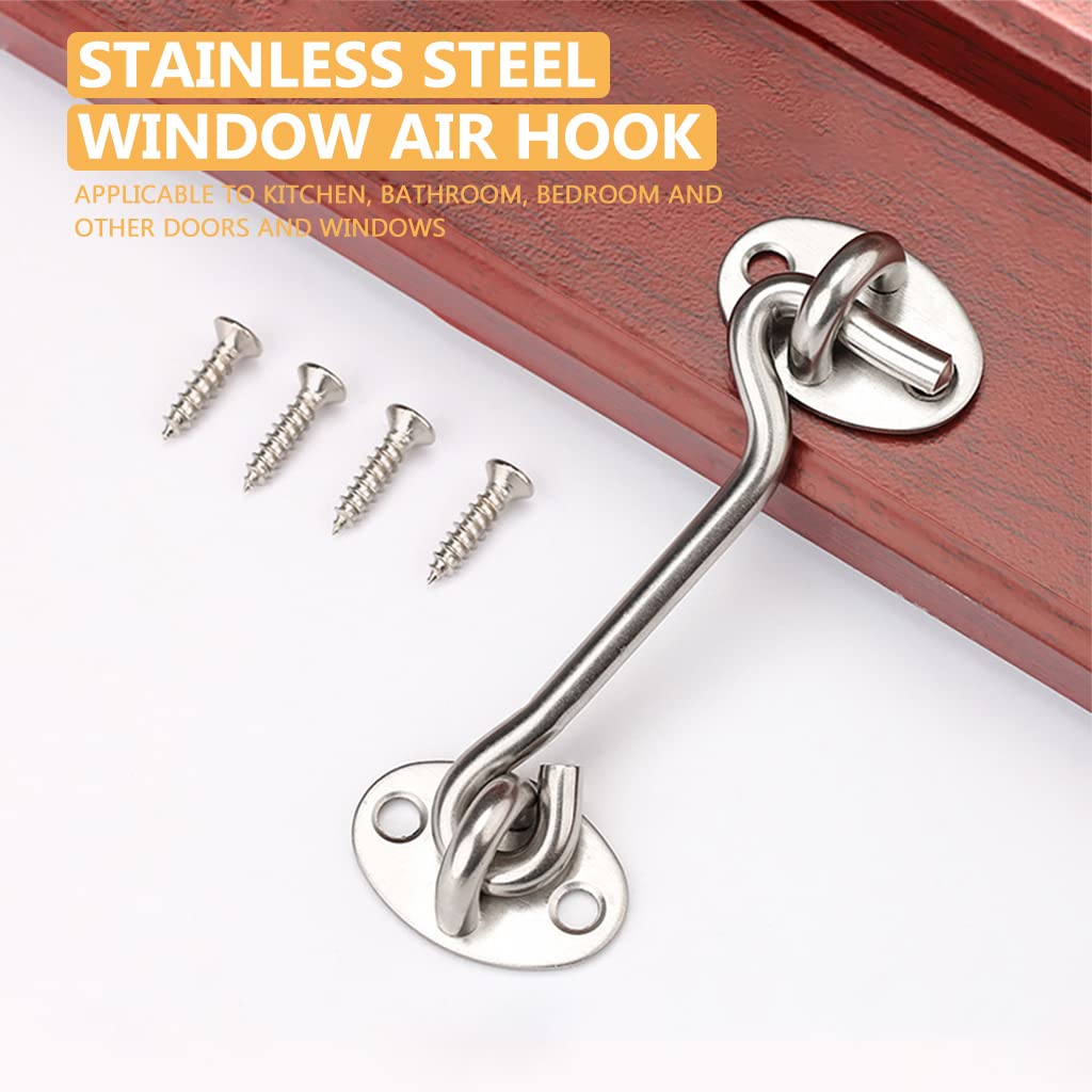 HASTHIP 2Pcs 4 Inch Sliding Door Lock, Barn Door Lock Gate Latch, Gate Hooks and Eyes, Rust-Resistant Metal Gate Latch with Screws, Privacy Hooks Latch for Door, Window, Cabin, Barn (Silver)