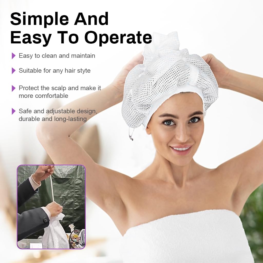 MAYCREATE Net Plopping Cap for Drying Curly Hair, Net Plopping Satin Diffuser Cap With Drawstring, Drying Curly Hair, Net Plopping Bonnet, Net Plopping for Volume, Hood Hair Dryer for Home