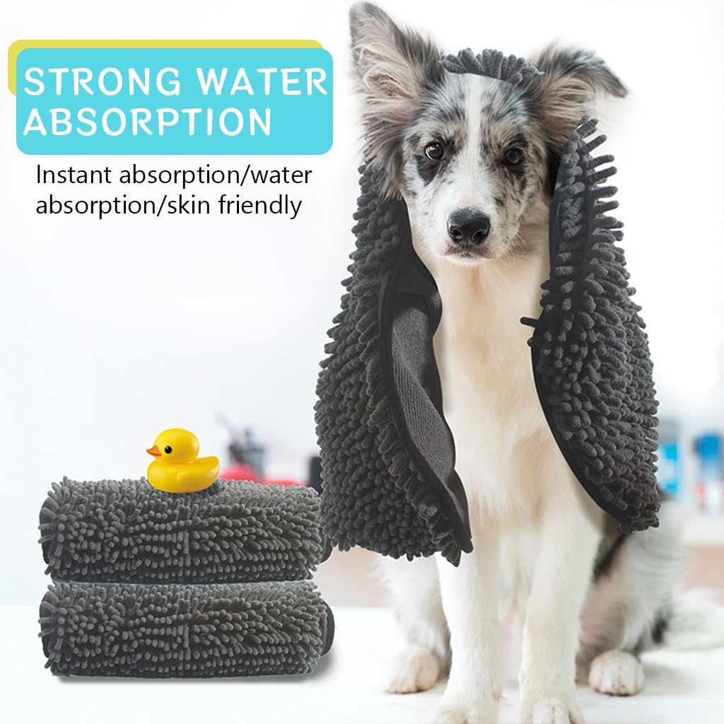 Qpets Dog Bath Towel, Pet Towel Microfiber Cat Grooming Towel Quick Dry Shower Towel with Pockets, Super Absorbent Dry Towel Dog Bathrobe Towel Soft Drying Coat for Cat Dog (80*35CM)