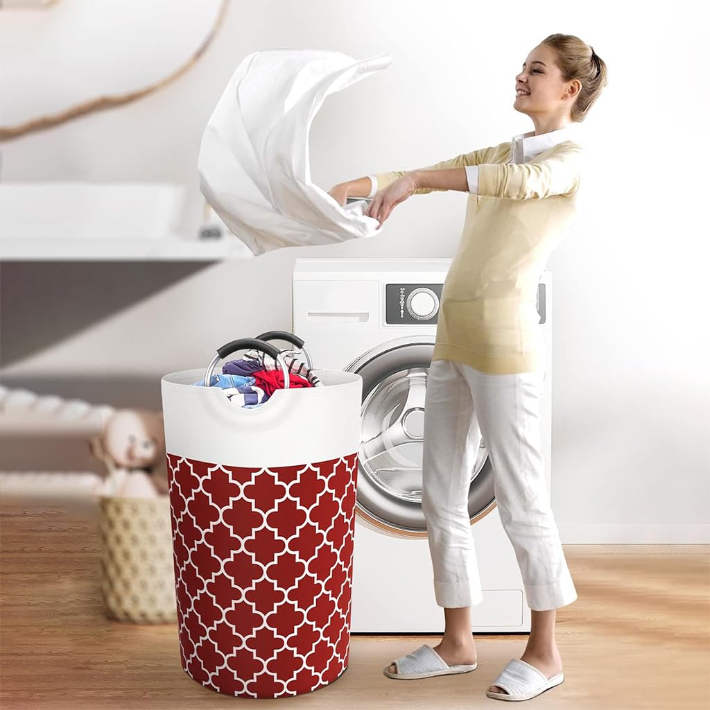 HASTHIP Laundry Basket with Metal Handle Large Capacity Laundry Basket Hamper Bag Foldable Laundry Basket Fashion Print Laundry Basket, 15 x29.13 inches