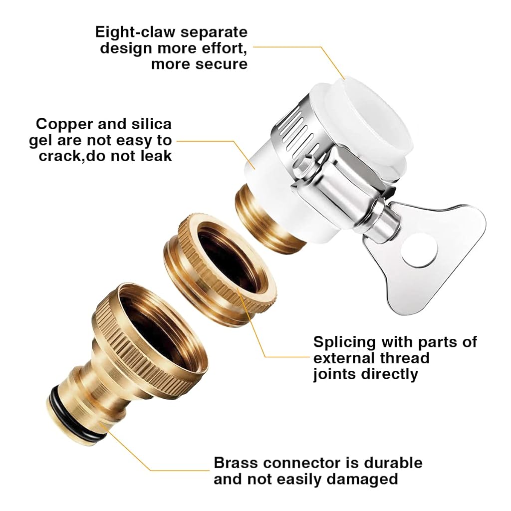 HASTHIP® Tap Connectors Kit Faucet Adapter Tap Connector Brass Adapter Quick Release Pipe Connector for Tap 3/4 and 1/2 inch, Quick Connectors Universal Faucet Adapter for Garden Hose Pipe Fitting