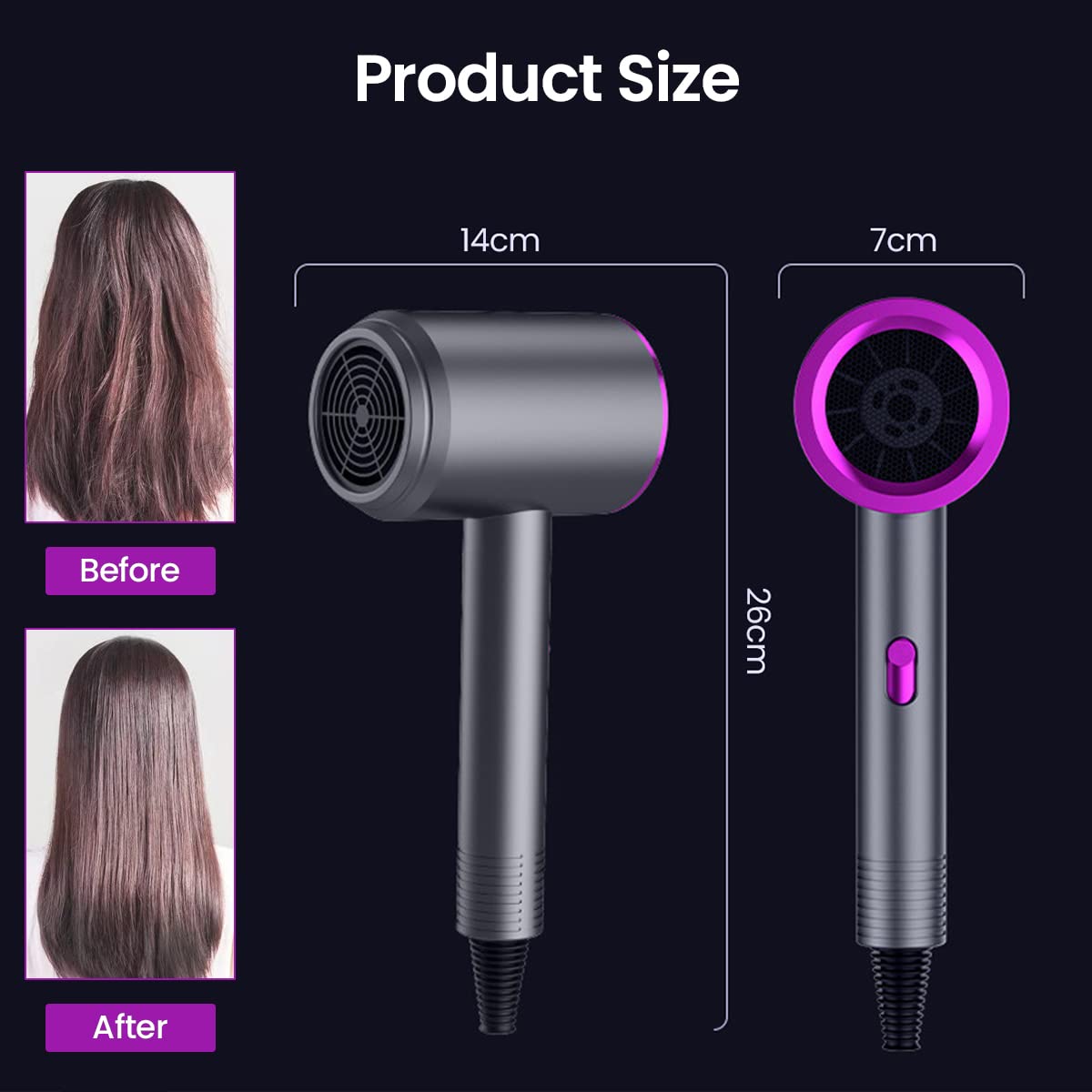 HANNEA Hair Dryer For Women Men, Hair Dryers Blow Dryer Professional Stylish Hair Blower 1200 Watts With 3 Temperature Settings (Hot/Cool/Warm) (Grey)