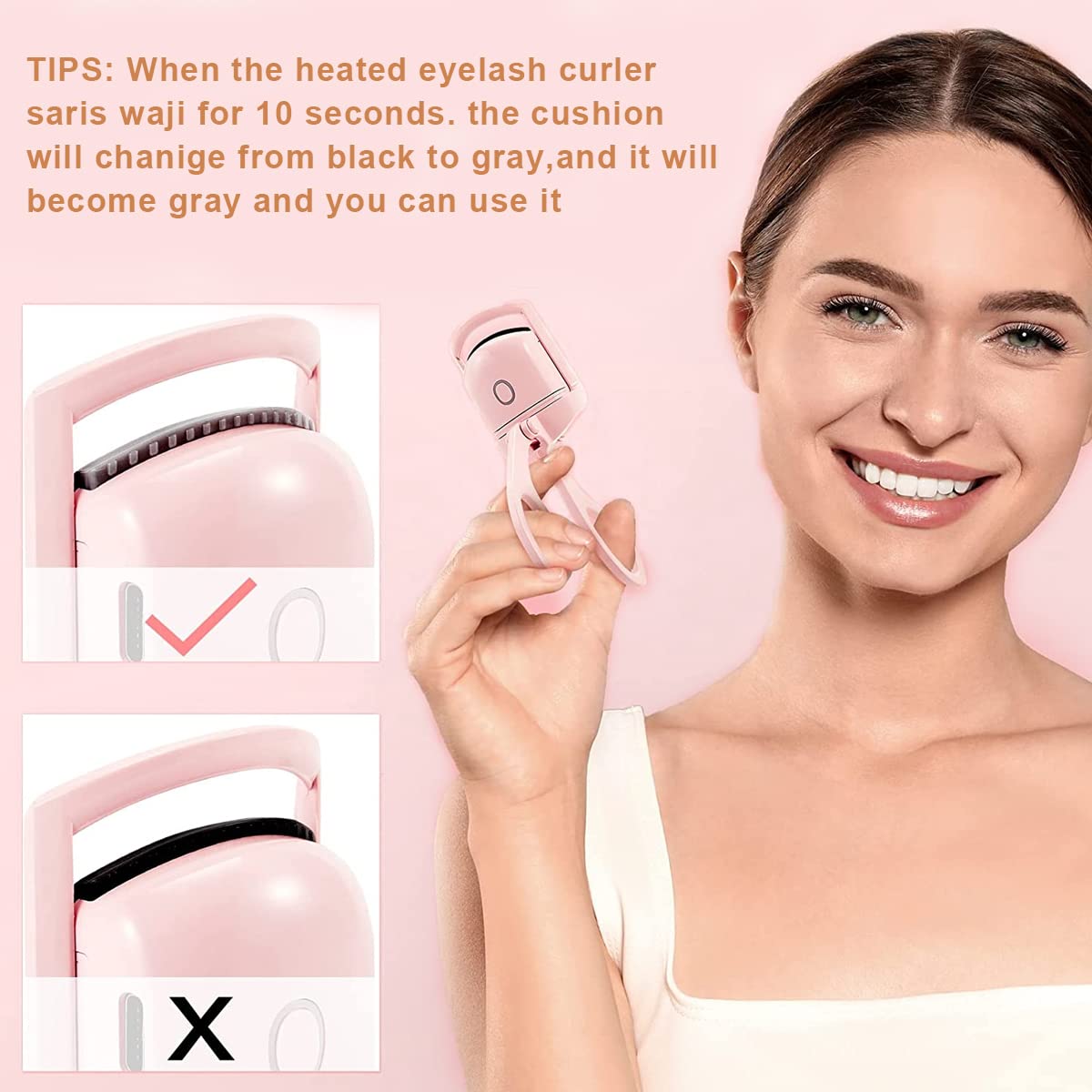 MAYCREATE USB Heating Eyelash Curler Rechargeable Eyelash Curler with 2 Temperature Adjustable Quick Heat Eyelash Curler Anti-scalding Long Lasting Natural Eyelash Curler