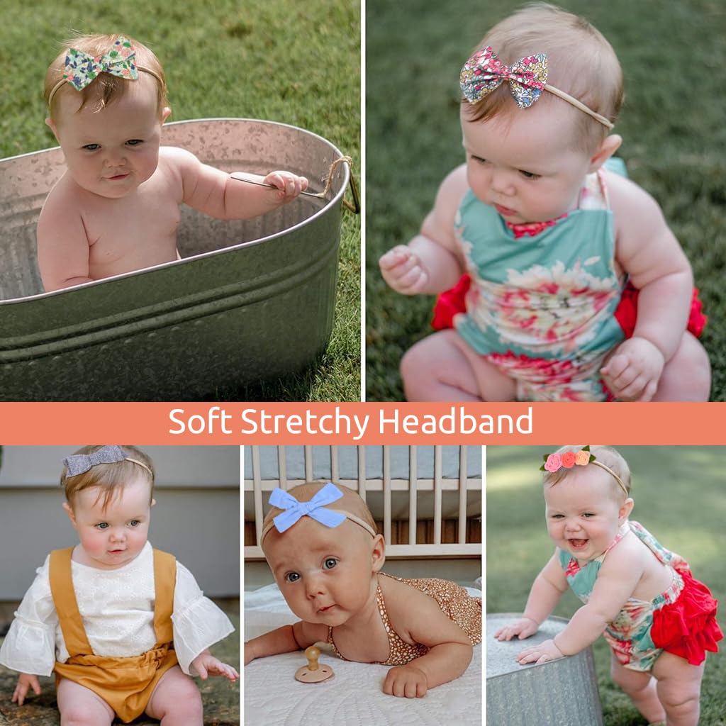 PALAY 10pcs Bow Hair Bands for Baby Girls, Cute Baby Hair Band for Baby Girl Boy, Hair Bows Headbands Hair Bands for Kids, Nylon Babies Hairband for Girls Newborn Infant Toddlers