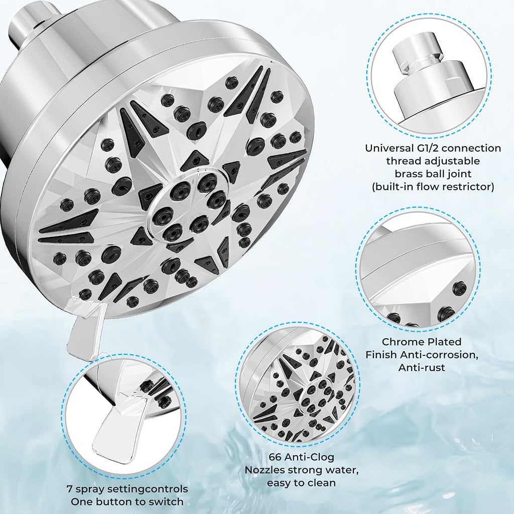 ZIBUYU Bathroom Shower Head Multi-Filtration Shower Head 360 ° Rotatable Shower Head with 8 Sprayer Modes 5.2 inches Modern Bathroom Pressurized Rain Shower Head Shower Water Softer