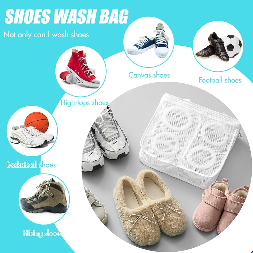HASTHIP Shoes Wash Bags, Sneaker Wash & Dry Net Bag for Dryer, 11.8''x14.1''x4.7'' HoneyComber Mesh Bags with Zipper and Strap for Shoes, Clothing, Laundry Reused Bag Tool