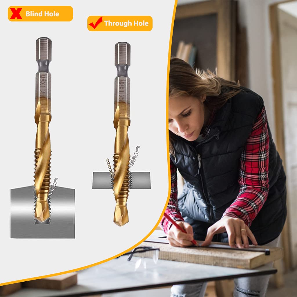 HASTHIP 6 Pack Spiral Hex Shank Combination Drill Screw Tap Bit Set (M3-M10), Tap Drill Bits Threading Drill Bit Threading Bit Tool for Drilling, Tapping, Cutting on Soft Metal, Aluminum Plate
