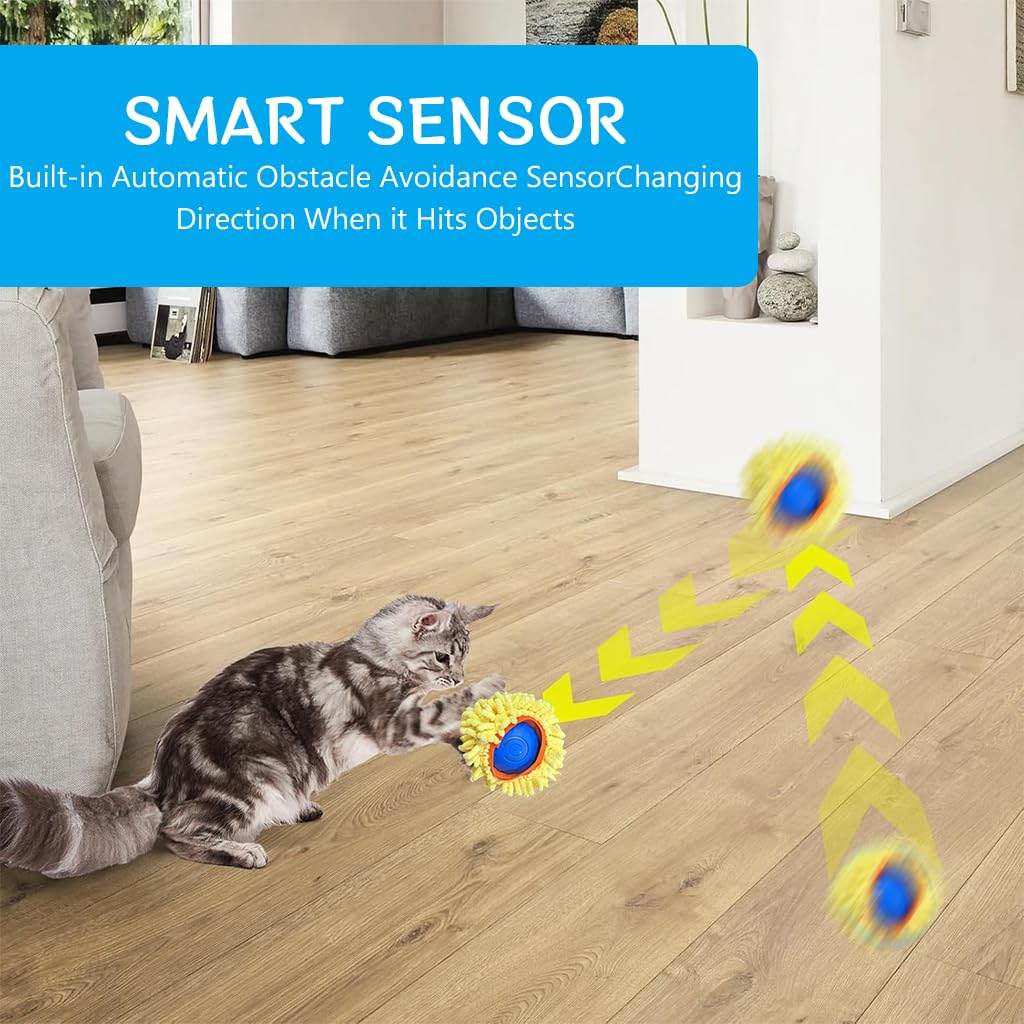 Qpets Cat Toy Electric Self-Rolling Ball Cat Chasing Toy Ball with 27.5 inches Folding Game Chasing Play Cover USB Rechargeable Self Spinning Ball Toy Chasing Toy Ball for Cats, Dogs