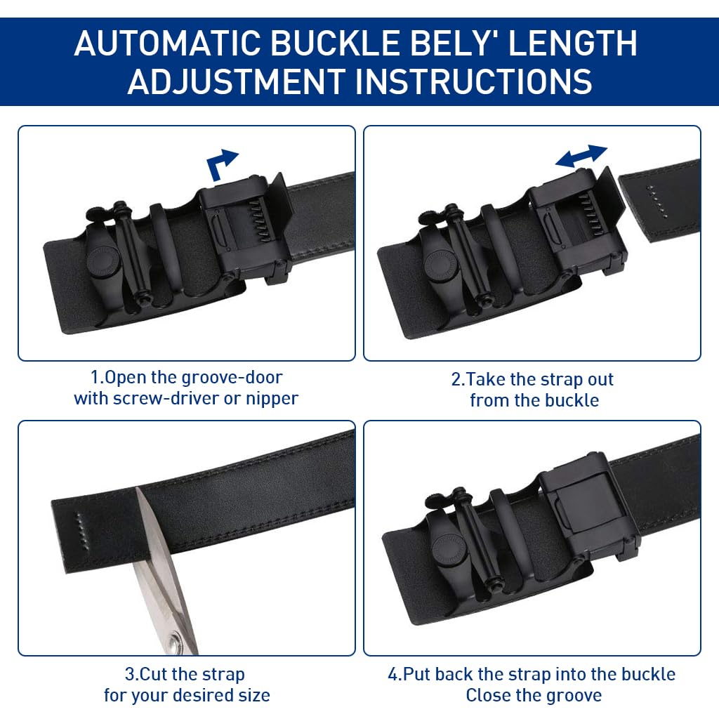GUSTAVE Leather Belt for Men Casual Leather Belt 51'' Auto Lock Buckle Leather Belt Matte Metal Alloy Buckle Men Leather Belt Gift Father's Day Gift
