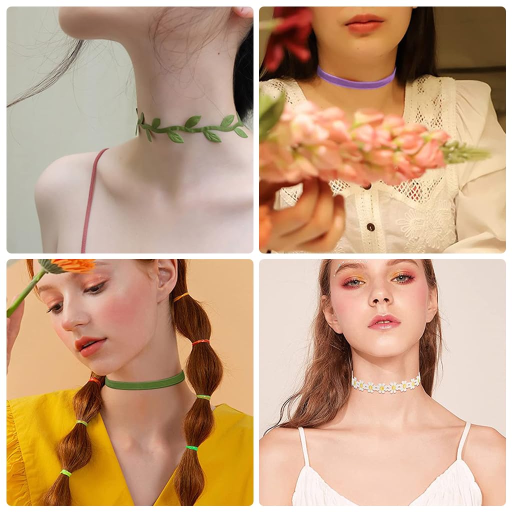 PALAY 8Pcs Floral Choker Necklace for Women, Choker Set for Women Latest Design Lace Flower Chokers, Fashion Velvet Necklace Choker, Gothic Punk Daisy Chain Choker for Women Girls (Adjustable)